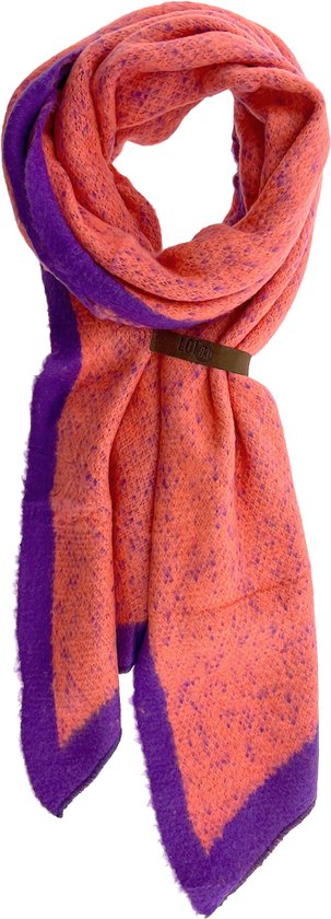 LOT83 Sjaal Fem Rand - Vegan leren sluiting - Omslagdoek - Ronde sjaal - Oranje, paars, roze - 1 Size fits all