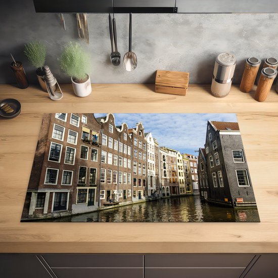 KitchenYeah® Inductie beschermer 81.6x52.7 cm - Grachtenpanden langs het kanaal in Amsterdam - Kookplaataccessoires - Afdekplaat voor kookplaat - Inductiebeschermer - Inductiemat - Inductieplaat mat