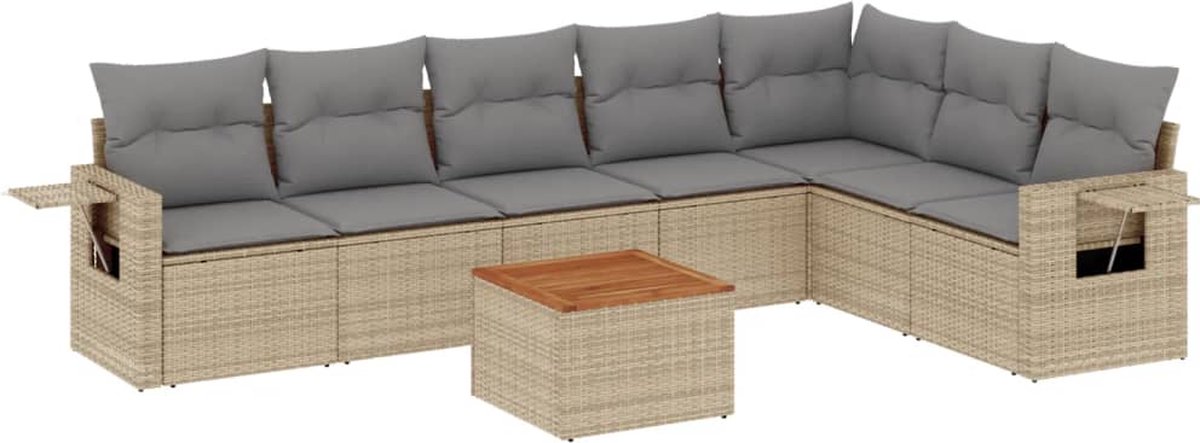 vidaXL 8-delige - Loungeset - met - kussens - poly - rattan - beige