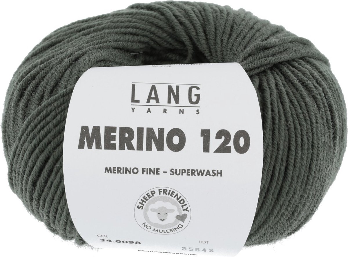 Lang Yarns Merino 120 - 98 olijfgroen - Merinowol Garen