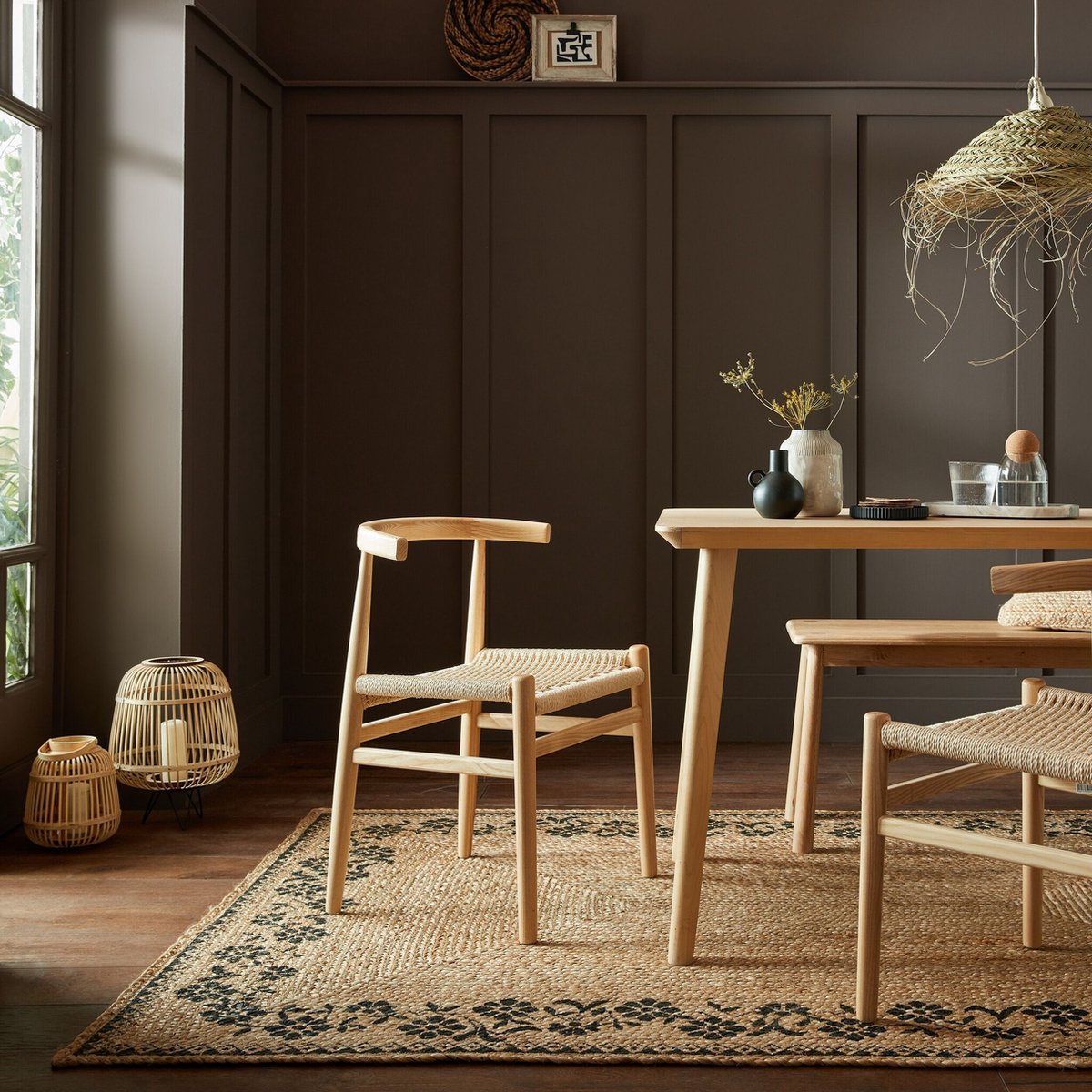 Flycarpets Maisie Modern Laagpolig - Jute - Kader Vloerkleed - Naturel / Beige / Zwart - 120x170 cm