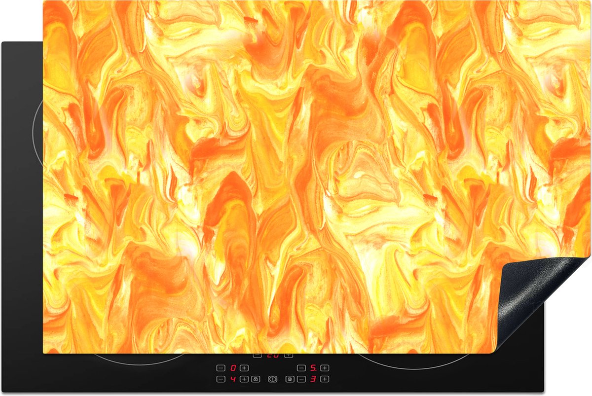 KitchenYeah® Inductie beschermer 81.6x52.7 cm - Marmer print - Oranje - Geel - Design - Kookplaataccessoires - Afdekplaat voor kookplaat - Inductiebeschermer - Inductiemat - Inductieplaat mat - Keuken decoratie