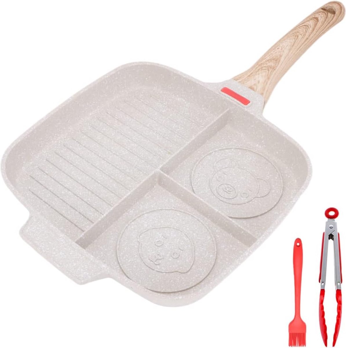 Bol.com Multi-grillpan, steakpan 3 in 1 antiaanbaklaag verdeelde koekenpan voor ontbijtbiefstuk, gebakken eieren, spek, compatib... aanbieding