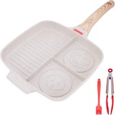 Multi-grillpan, steakpan 3 in 1 antiaanbaklaag verdeelde koekenpan voor ontbijtbiefstuk, gebakken eieren, spek, compatibel met alle soorten fornuizen, 27 x 24 cm (wit)