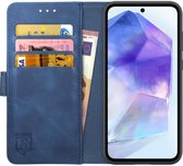 Rosso Element Geschikt voor Samsung Galaxy A55 | Portemonnee Hoesje | Wallet Book Case | 3 Pasjes | Magneetsluiting | Stand Functie | Blauw
