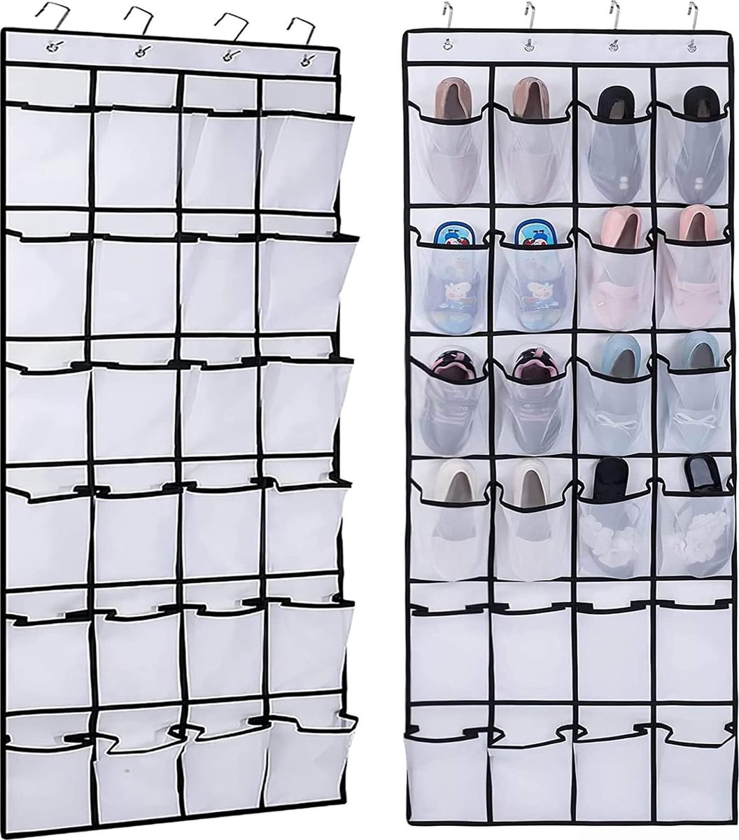 Hangende opbergtas, hangende schoenenorganizer boven de deur, hangorganizer, schoenenrek voor het opbergen van schoenen, hangrek met 24 grote vakken voor grote schoenen