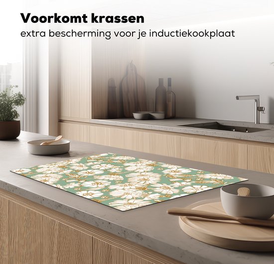 KitchenYeah® Inductie beschermer 81.6x52.7 cm - Bloem - Art nouveau - Design - Kookplaataccessoires - Afdekplaat voor kookplaat - Inductiebeschermer - Inductiemat - Inductieplaat mat