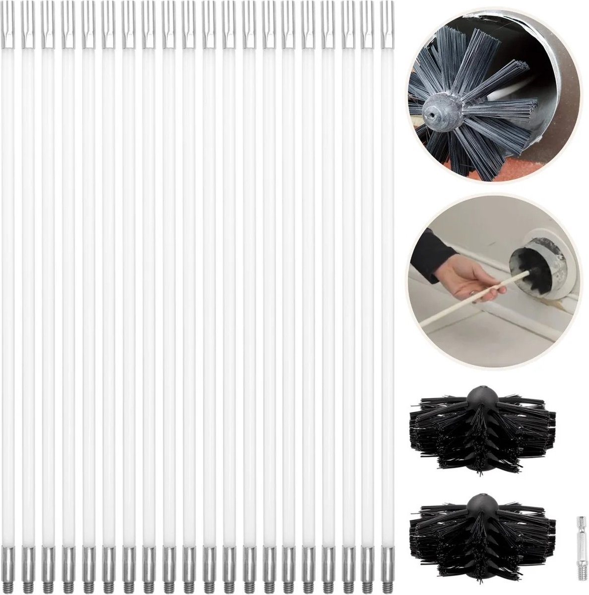 Goedkoopste Schoorsteenveegset - schoorsteenreiniger - schoorsteen borstel - 20 flexibele stangen - 2 borstelkoppen