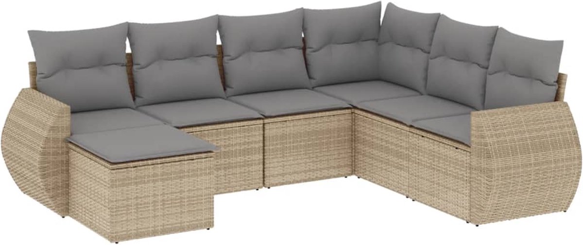 vidaXL 7-delige - Loungeset - met - kussens - poly - rattan - beige