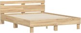 vidaXL - Bedframe - met - hoofdeinde - bewerkt - hout - sonoma - eiken - 150x200 - cm