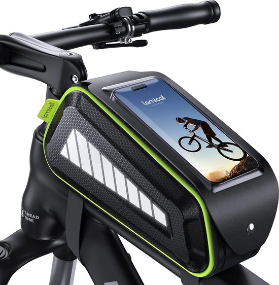 Fietsframetas, fietstasframe - [2024 innovatieve ritssluitingen] Mobiele telefoonhoes Fiets waterdicht 1,8 L bovenbuistas met TPU-touchscreen voor smartphones tot 7 inch