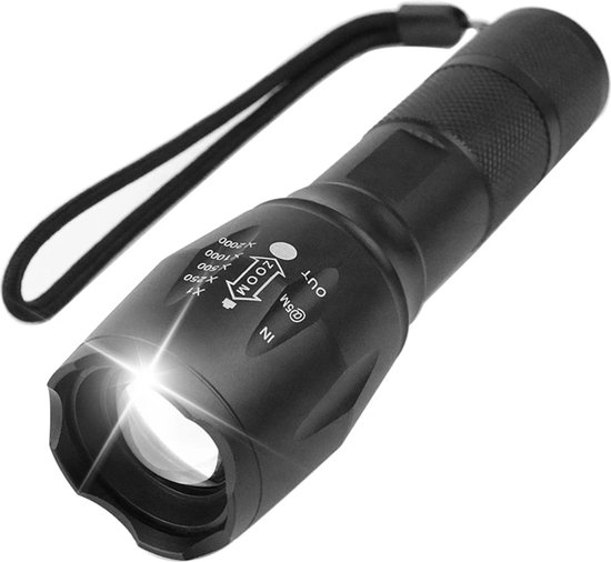 Zaklamp Led - Militaire zaklamp - Op Batterijen - 1000 LUM - Uitschuifbaar - met Koord
