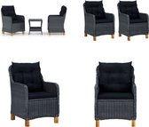 vidaXL 3-delige Loungeset met kussens poly rattan donkergrijs - Tuinstoel - Tuinstoelen - Loungestoel - Loungestoelen