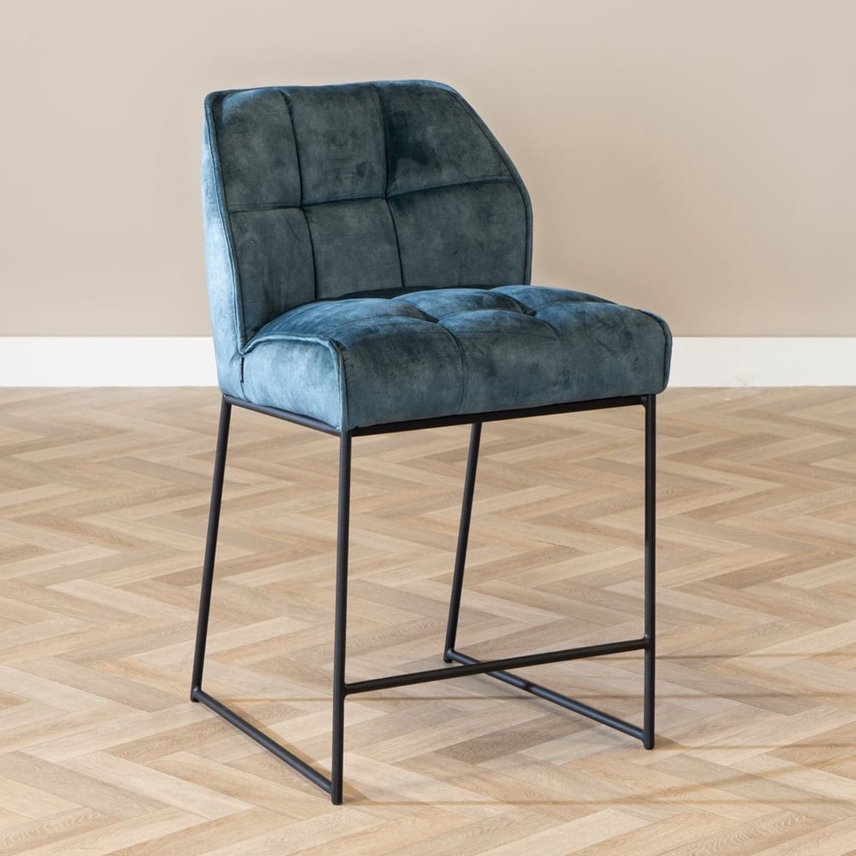 Bronx71 Velvet barkruk Janna blauw 70 cm - barstoel