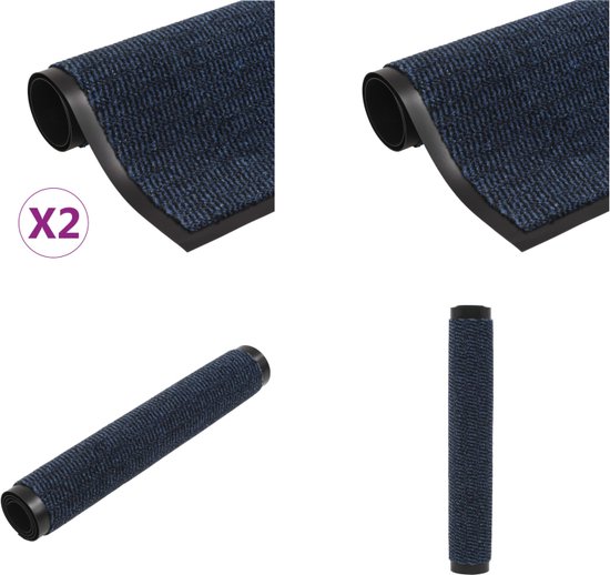 vidaXL Droogloopmatten 2 st rechthoekig getuft 60x90 cm blauw - Deurmat - Deurmatten - Droogloopmat - Droogloopmatten