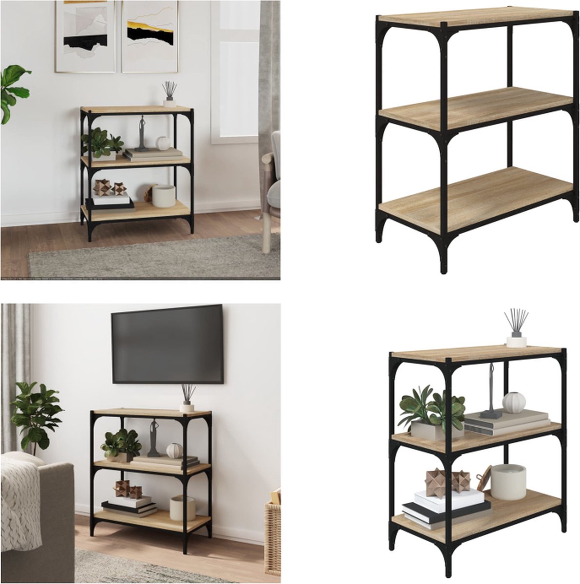 vidaXL Boekenkast - 60x33x70,5cm - bewerkt - hout - en - staal - sonoma - eikenkleur sonoma eiken