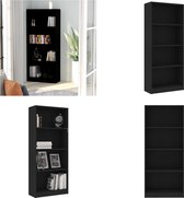 vidaXL Boekenkast met 4 schappen 60x24x142 cm bewerkt hout zwart - Boekenkast - Boekenkasten - Kast - Kasten