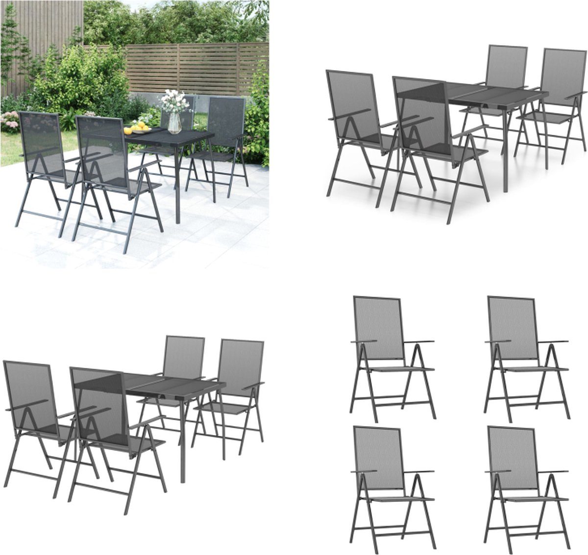 VidaXL 5-delige Tuinset staal antracietkleurig Tuinset Eethoek Buitenset