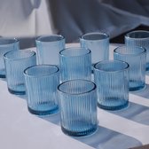 Blauwe theelichthouders, set van 12, geribbelde theelichtkaarsenhouders voor tafeldecoratie bij bruiloften, votiefkaarsenhouder voor feestjes en vakantie