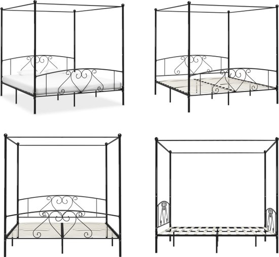 vidaXL Cadre de lit à baldaquin Métal Noir 200x200 cm - Cadre de lit - Encadrements de lit - Lit double - Lits doubles