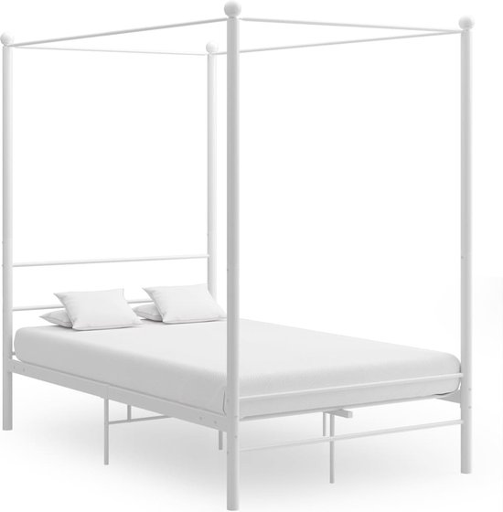 vidaXL Bedframe met hoofdbord metaal wit 150x200 cm, tweepersoonsbed, bedden, ledikant, bed