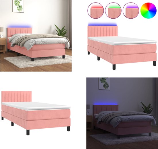vidaXL Boxspring met matras en LED fluweel roze 100x200 cm - Boxspring - Boxsprings - Bed - Slaapmeubel