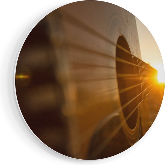Artaza Forex Muurcirkel Gitaar Spelen Tijdens Zonsondergang - 70x70 cm - Wandcirkel - Rond Schilderij - Wanddecoratie Cirkel - Muurdecoratie