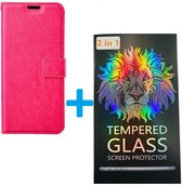 Portemonnee Bookcase Hoesje + 2 Pack Glas Geschikt voor: Samsung Galaxy A14 - 4G & 5G - Donker roze