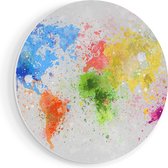 Artaza Forex Muurcirkel Wereldkaart Met Verfvlekken - Abstract - 70x70 cm - Wandcirkel - Rond Schilderij - Wanddecoratie Cirkel - Muurdecoratie