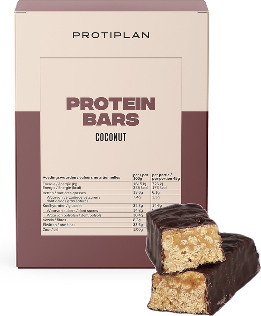 Goedkoopste Protiplan | Reep Kokos | 7 x 45 gram | Eiwitrepen | Koolhydraatarme sportvoeding | Afslanken met Proteïne repen
