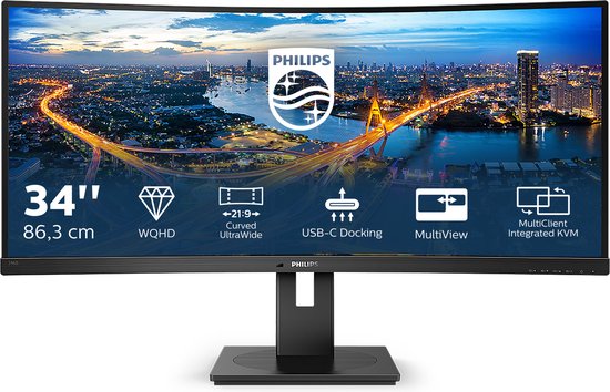 Foto: Philips 346b1c 00 qhd ultrawide monitor usb c 90w kvm switch rj45 powersensor lichtsensor 34 inch 100hz