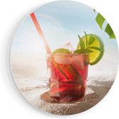 Artaza Forex Muurcirkel Cocktail Mix Drankje op het Strand - 40x40 cm - Klein - Wandcirkel - Rond Schilderij - Wanddecoratie Cirkel