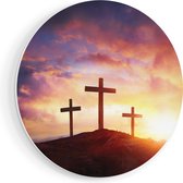 Artaza Forex Muurcirkel Kruisiging van Jezus Christus - Drie Kruisen - 40x40 cm - Klein - Wandcirkel - Rond Schilderij - Wanddecoratie Cirkel