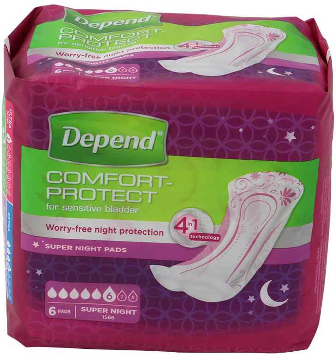 Goedkoopste Voordeelverpakking 4 X Depend Verband Super Night, 6st (1566775
