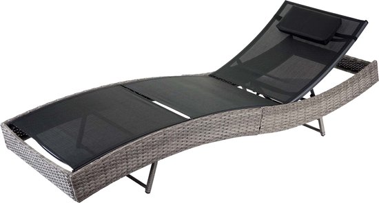 COSTWAY Zonne-eiland 185 cm, rotan met dak en tafel, zonneligstoel voor 2 personen, ligstoel met zit- en rugkussen, loungemeubels outdoor, rond ligeiland voor tuin, terras (zwart