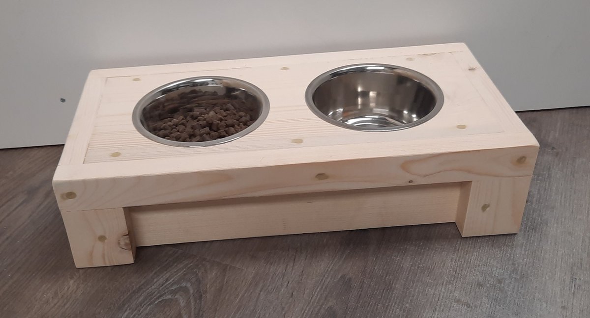 Houten honden voerbak en drinkbak “Floki” - nieuw steigerhout - voor de hond
