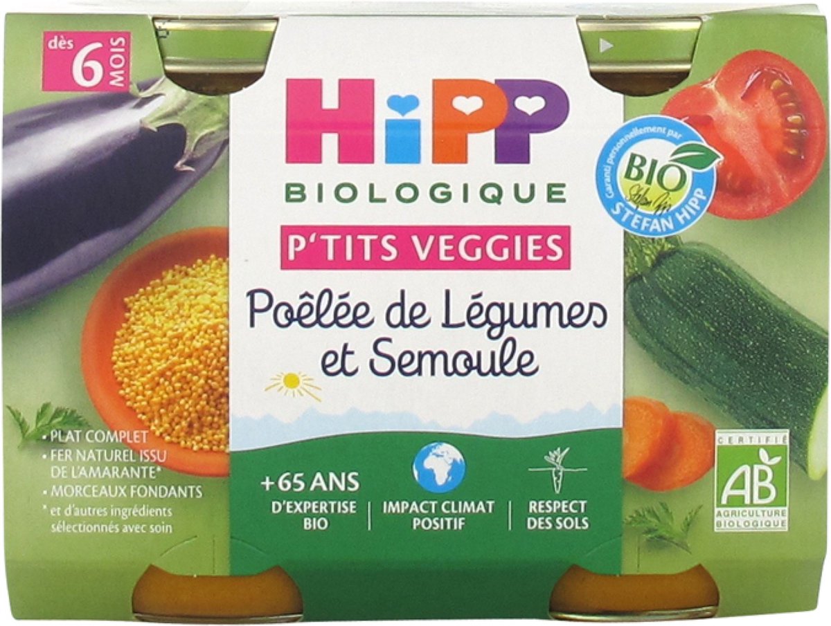 Goedkoopste HiPP P'tits Veggies Gebakken Groenten en Griesmeel van 6 Maanden Biologisch 2 Potten
