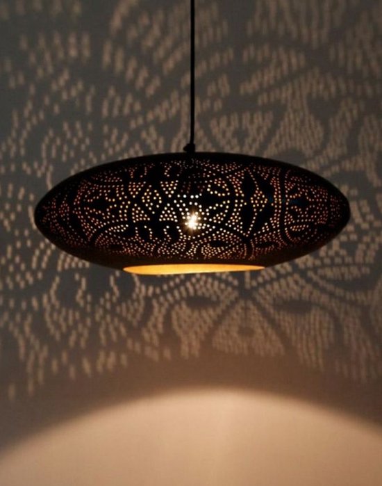 DePauwWonen - Lampe suspendue Ameera Eclipse - Lampe suspendue industrielle pour salle à manger - Lampe de salon - Plafonnier de Luxe en filigrane pour l'intérieur - 1 lumière - Luminaire E27 - 45 cm - Zwart/ Or - Métal