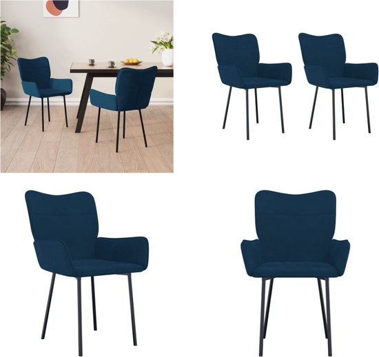 vidaXL Eetkamerstoelen 2 st fluweel blauw - Eetkamerstoel - Eetkamerstoelen - Eetstoel - Stoel