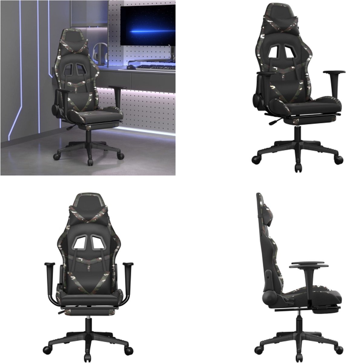 vidaXL Gamestoel met voetensteun kunstleer zwart en camouflage - Gamingstoel - Gamingstoelen - Televisiestoel - Racingstoel