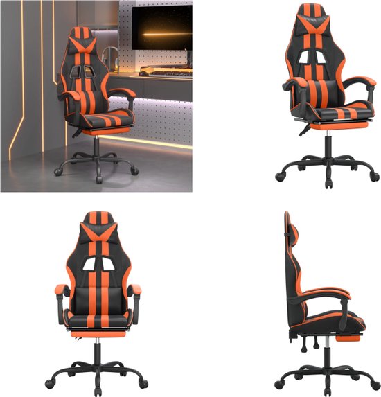 vidaXL Gamestoel draaibaar met voetensteun kunstleer zwart en oranje - Gamingstoel - Gamingstoelen - Televisiestoel - Racingstoel