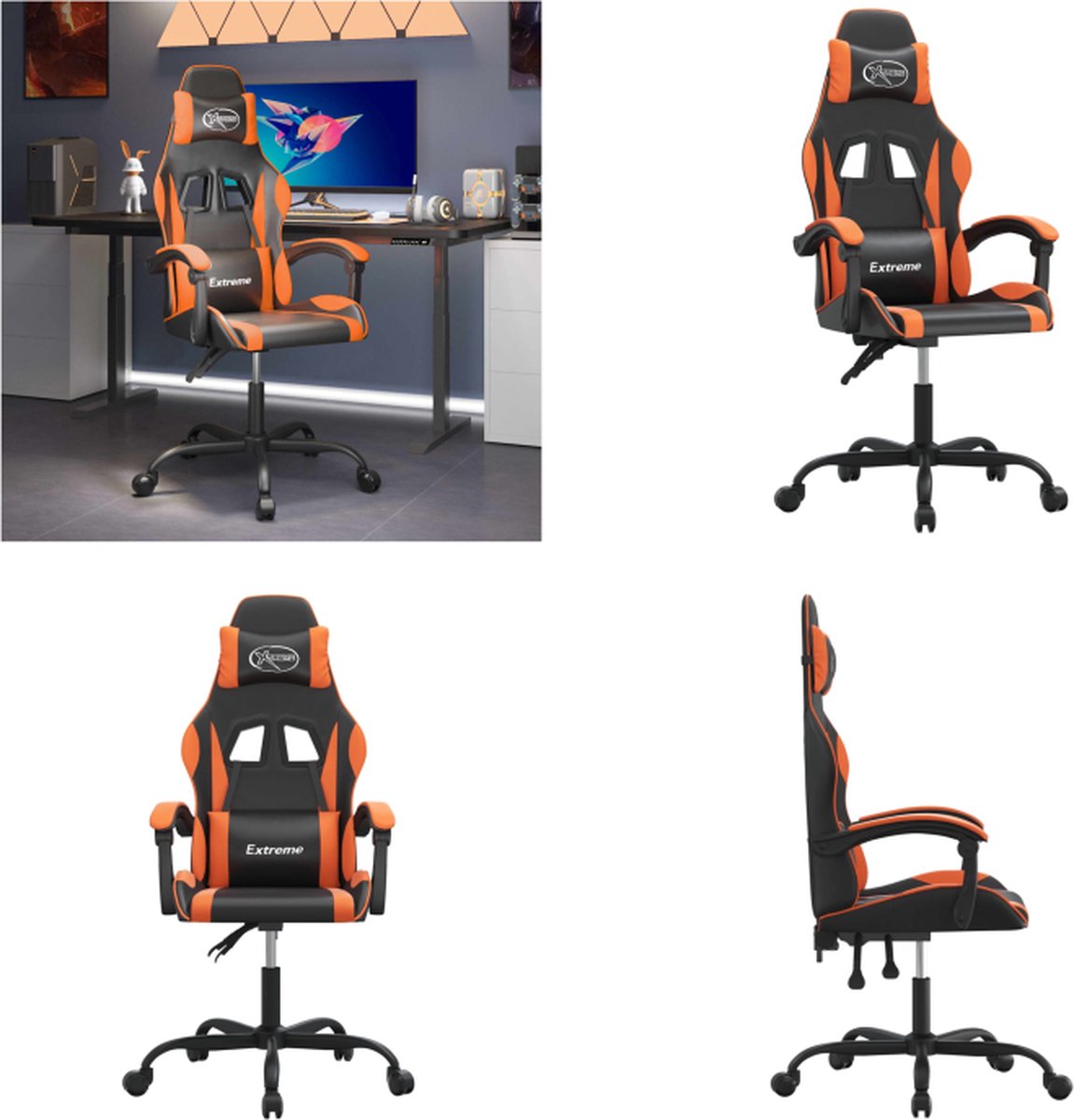 vidaXL Gamestoel draaibaar kunstleer zwart en oranje - Gamingstoel - Gamingstoelen - Televisiestoel - Racingstoel