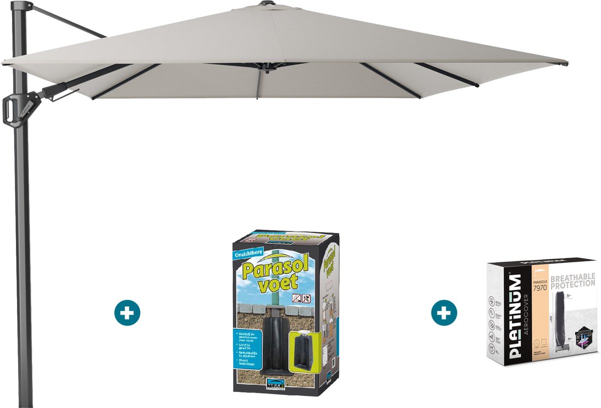 Platinum Challenger zweefparasol T2 Premium - 3,5x2,6 m. - Manhattan met ingraafvoet en hoes