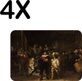BWK Flexibele Placemat - De Nachtwacht, Rembrandt van Rijn, 1642 - Set van 4 Placemats - 40x30 cm - PVC Doek - Afneembaar