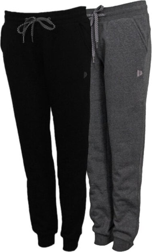 2-Pack Donnay - Joggingbroek met elastiek (Carolyn) - Sportbroek - Dames - Black/Charcoal-marl (1076) - maat XL