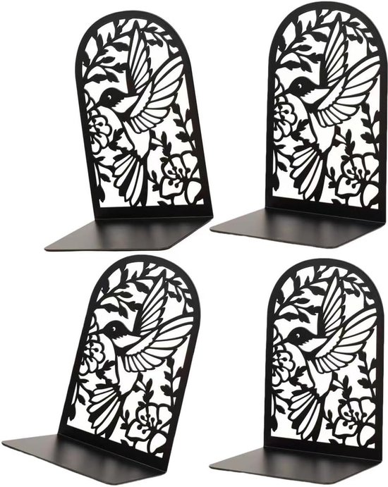 JIANTA 2 paar boekensteun, metaal, 20,5 x 13,5 x 10 cm, zwarte, robuust, antislip, voor kinderen, thuis, kantoor, school