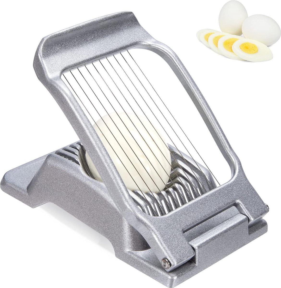 Eiersnijder eierverdeler van aluminium eierharp eierverhoger met roestvrijstalen draden aardbeiensnijder ijsnijgereedschap voor gekookte eieren aardbeien vaatwasmachinebestendig