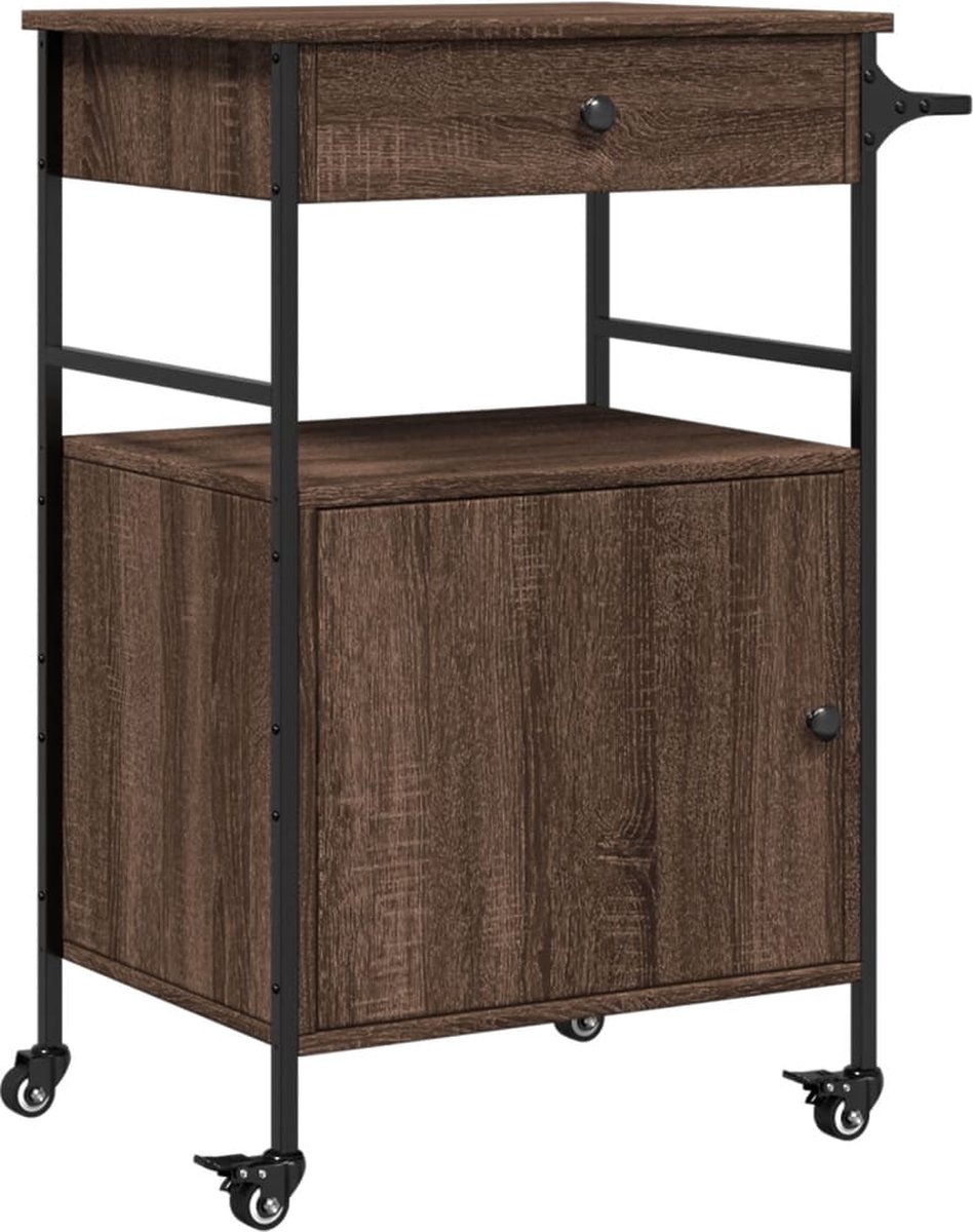 vidaXL - Keukentrolley - 56x43x89,5 - cm - bewerkt - hout - bruin - eikenkleurig