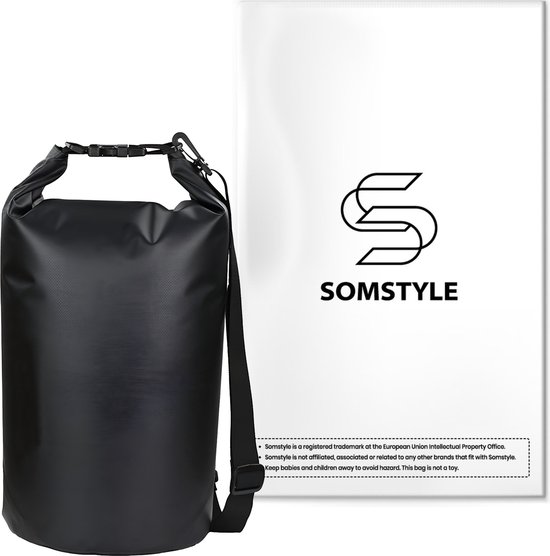 Somstyle Drybag 5 Liter - Droog Tas Waterdicht met Schouderriem - Voor Outdoor, Vakantie, Travel & Zwemmen - Zwart