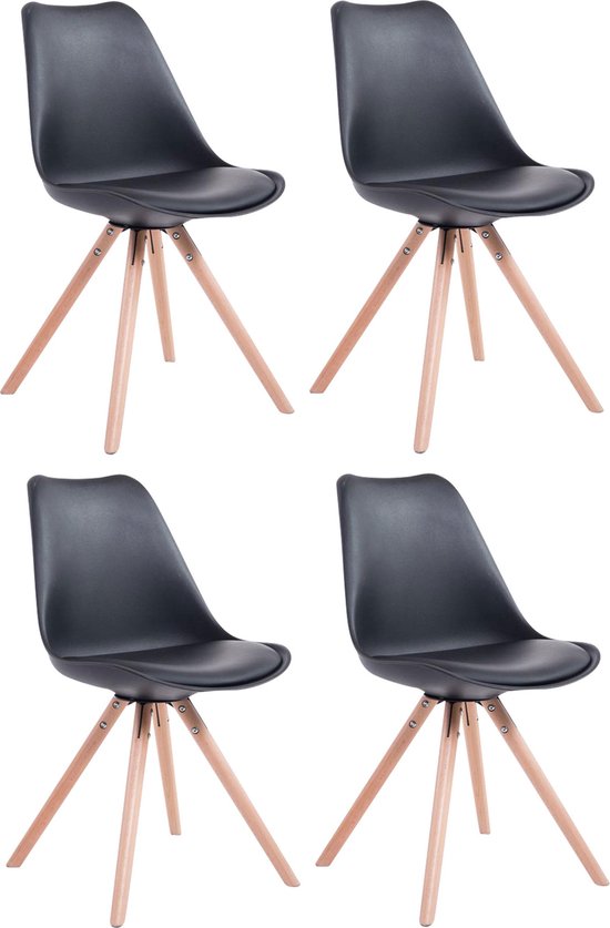 CLP Toulouse Set van 4 stoelen - Rond - Kunstleer zwart natura
